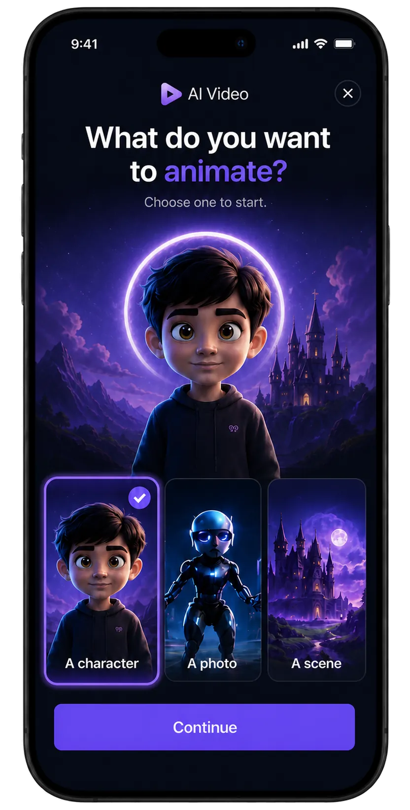 Onboarding tailored to the AI animation intent