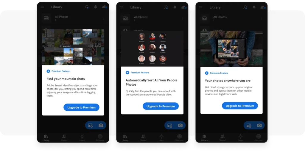 Lightroom in-app message about upgrading