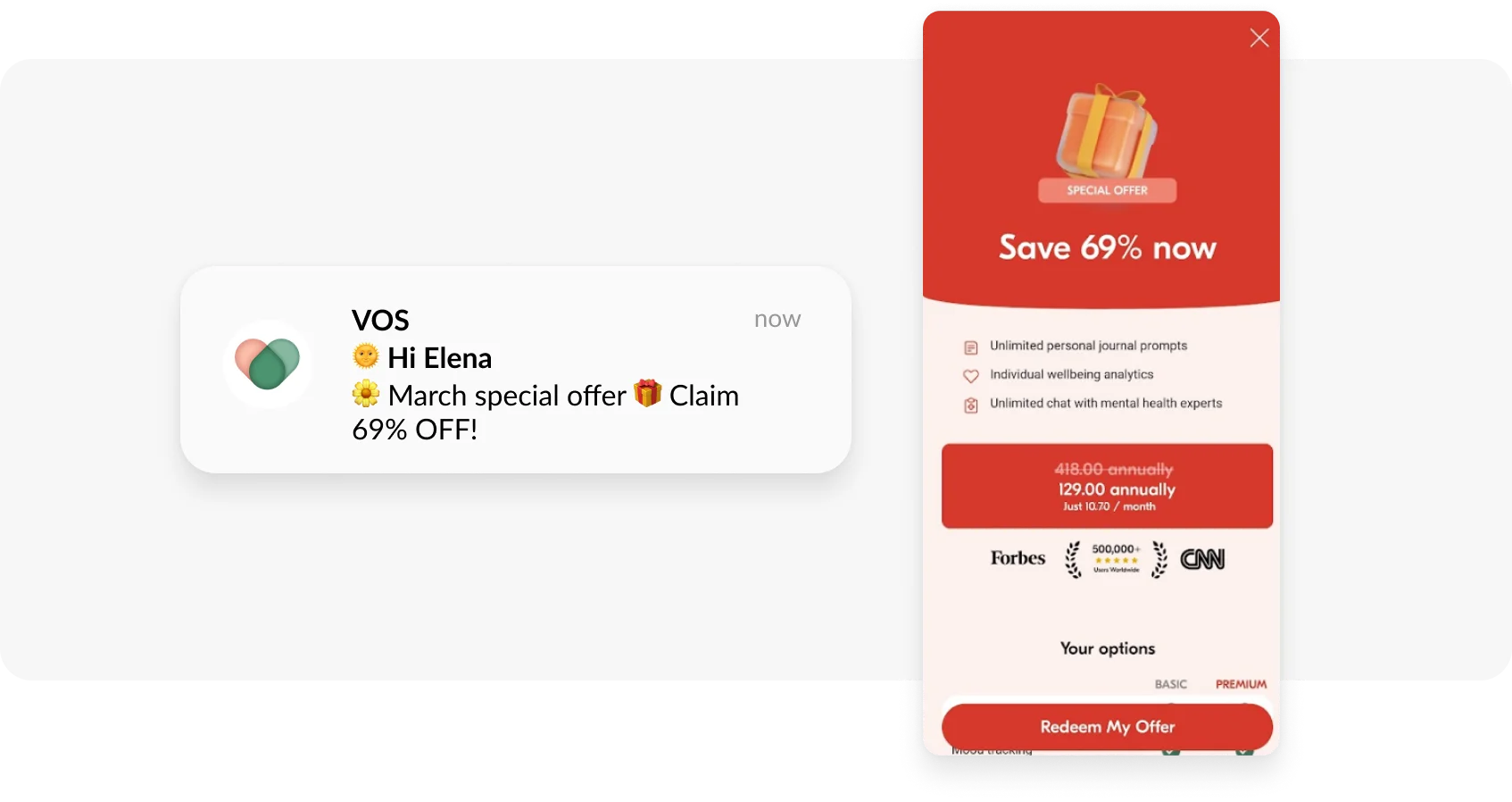 Personalized messages from VOS app