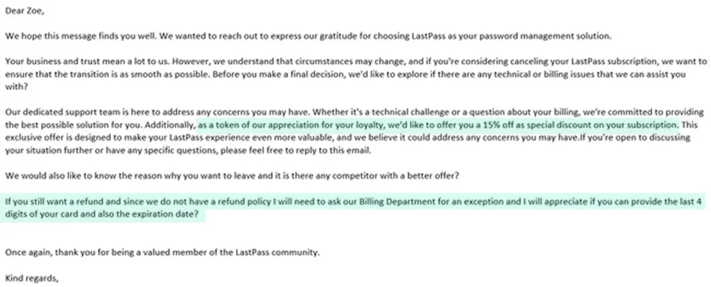Cancellation email example