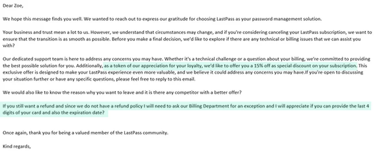 Cancellation email example