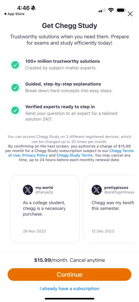 Chegg paywall