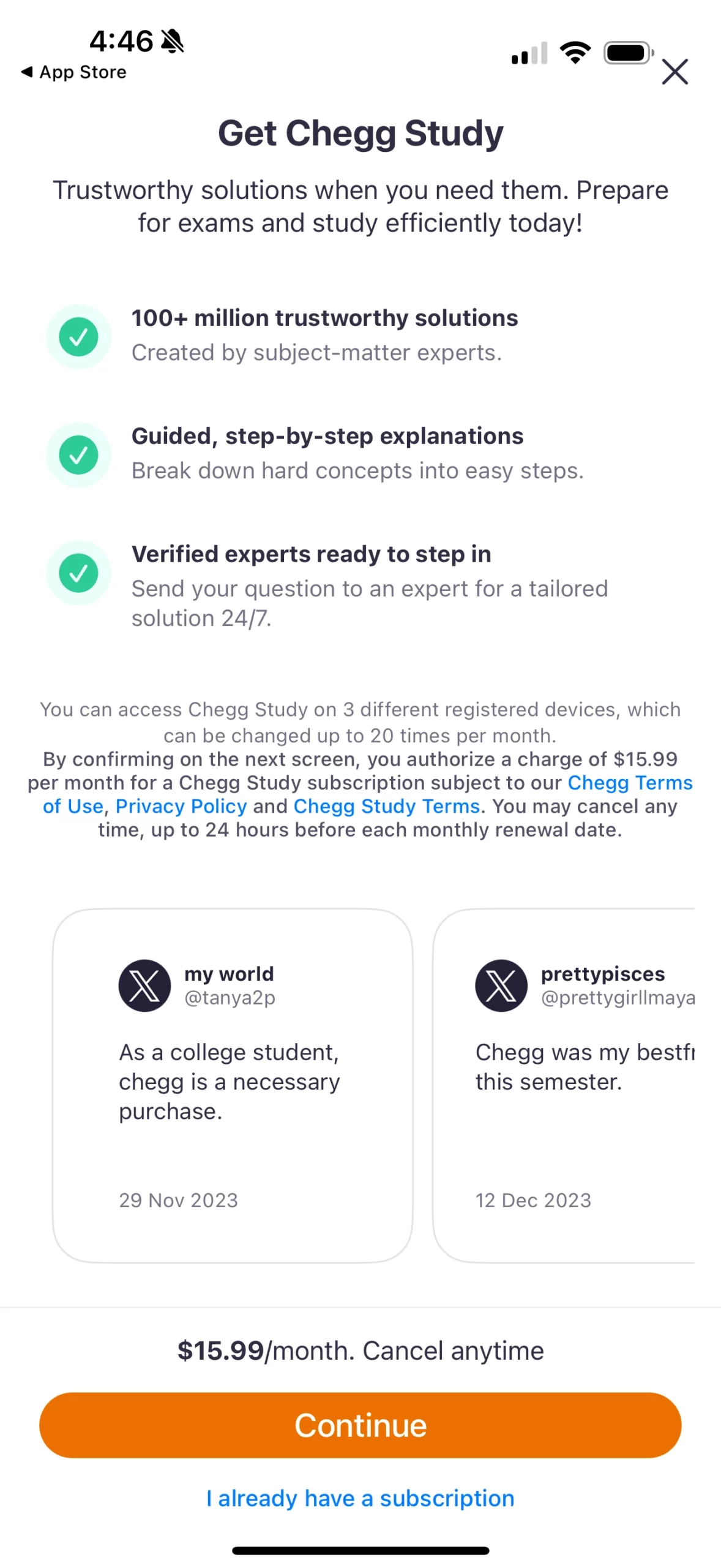 Chegg paywall