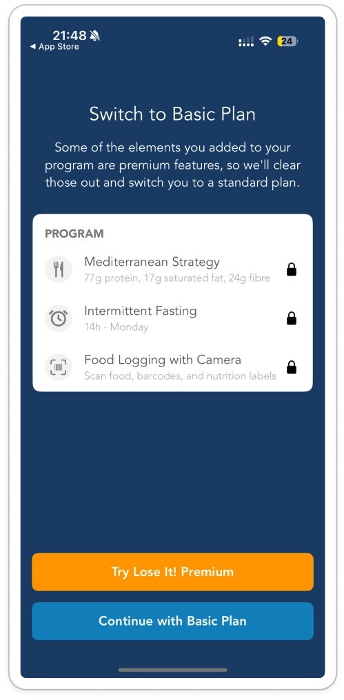 LoseIt! paywall