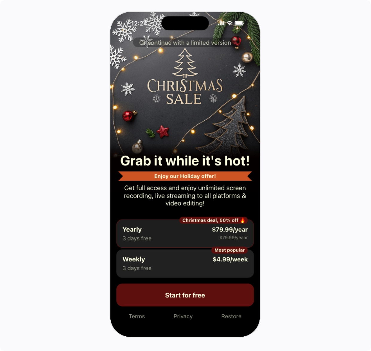Paywall Chrismas Sale