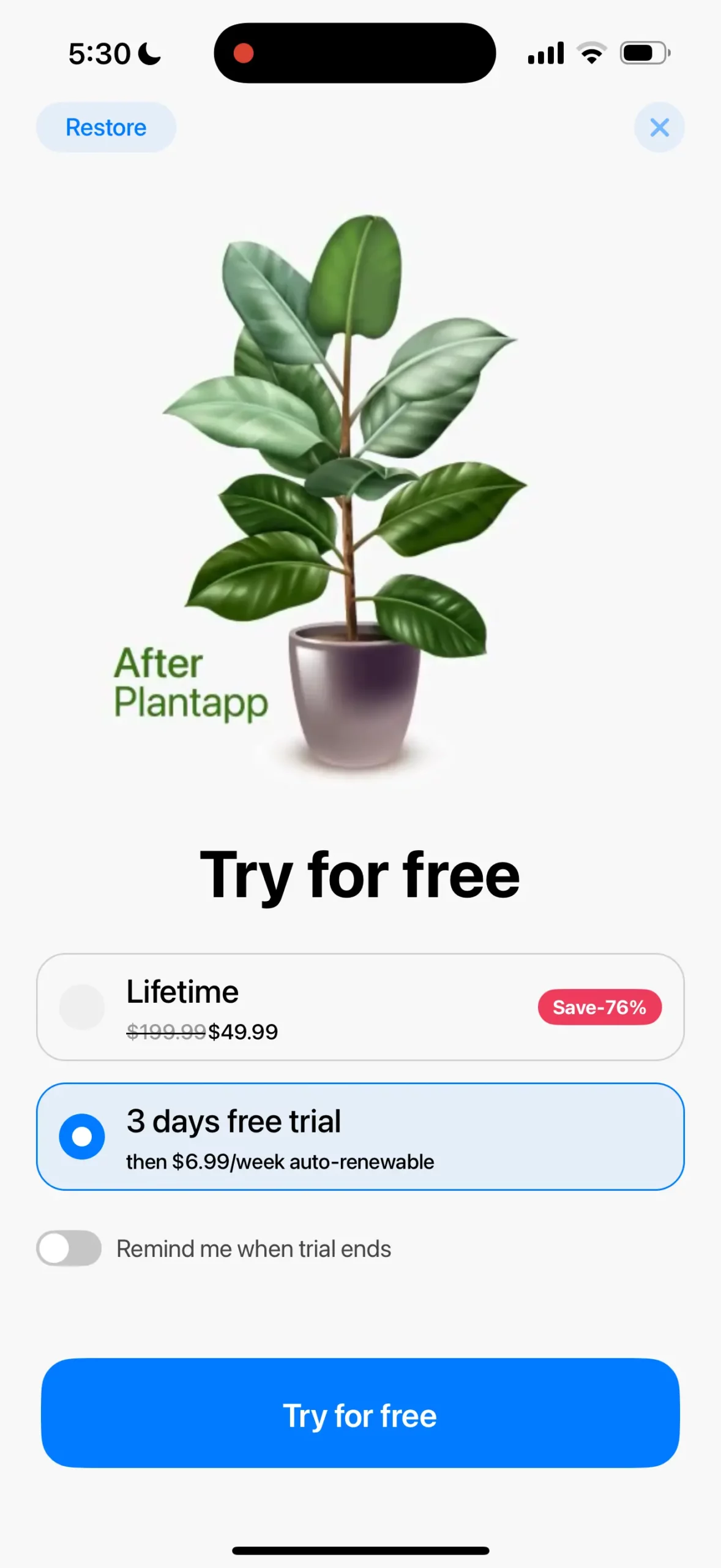 Plant App paywall