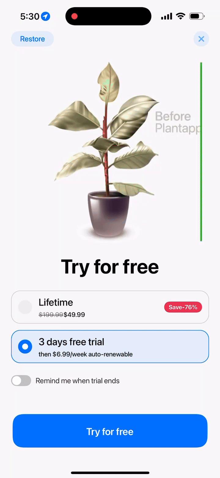 PlantApp paywall