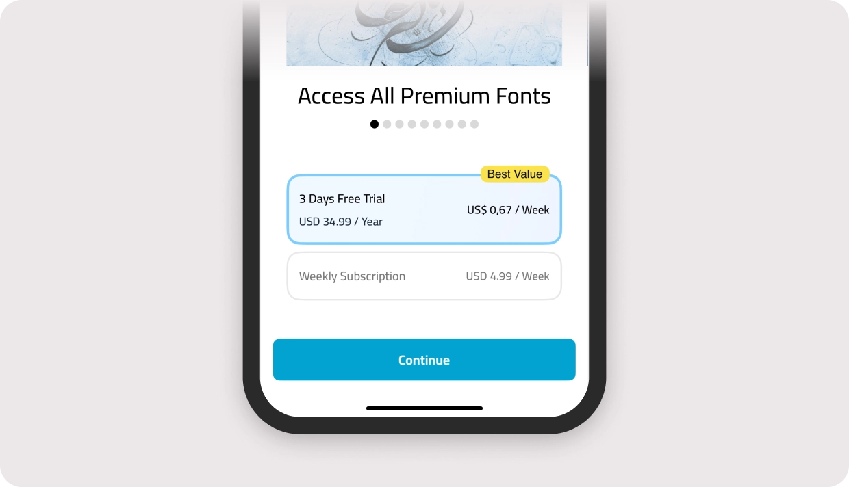 App screen: pricing