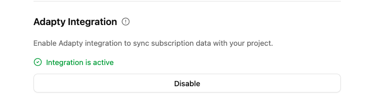 Adapty Mail integration screen showing active Adapty connection for syncing subscription data
