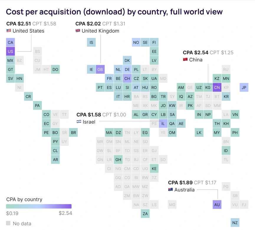 Apple Ads CPA benchmarks map