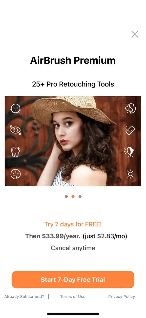 The paywall screen of the AirBrush AI app