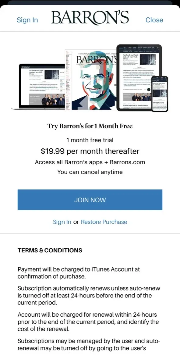 The paywall screen of the true app