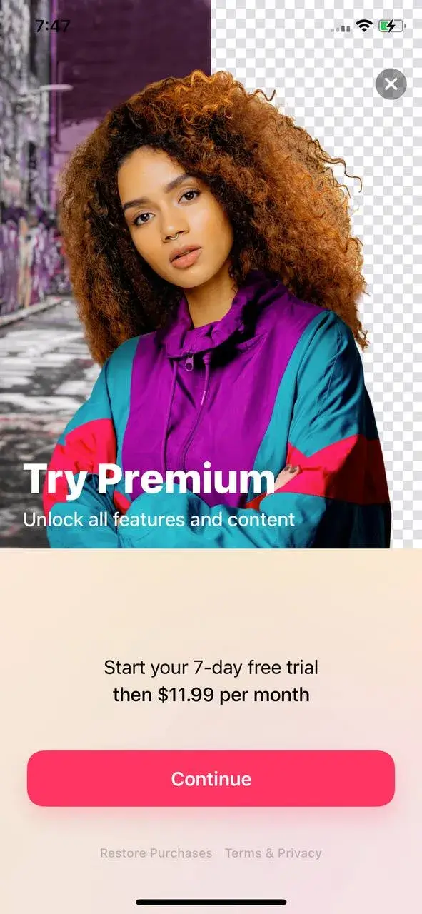 The paywall screen of the Bazaart app