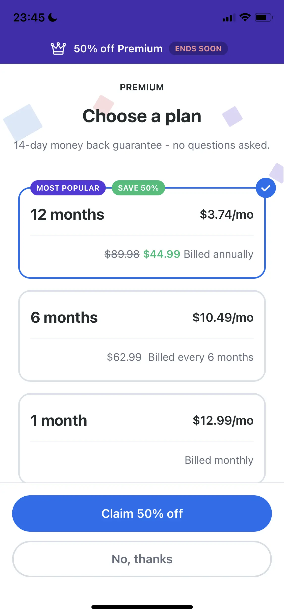 The paywall screen of the Busuu app