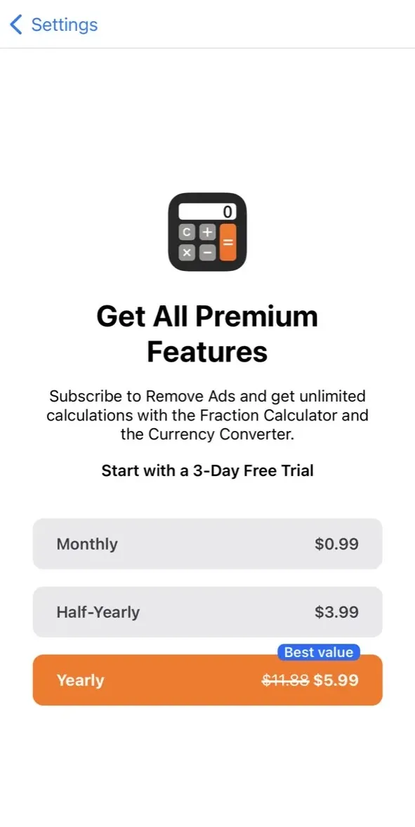 The paywall screen of the true app