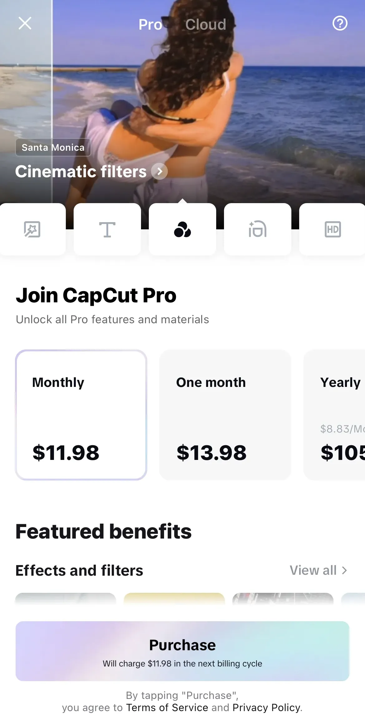 The paywall screen of the CapCut app