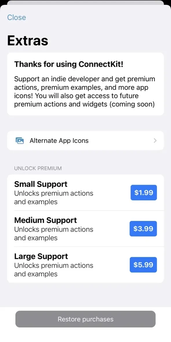 The paywall screen of the ConnectKit app