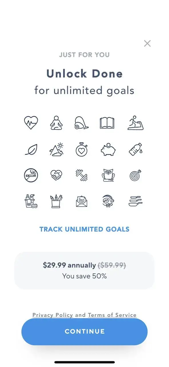 The paywall screen of the Habit Tracker app