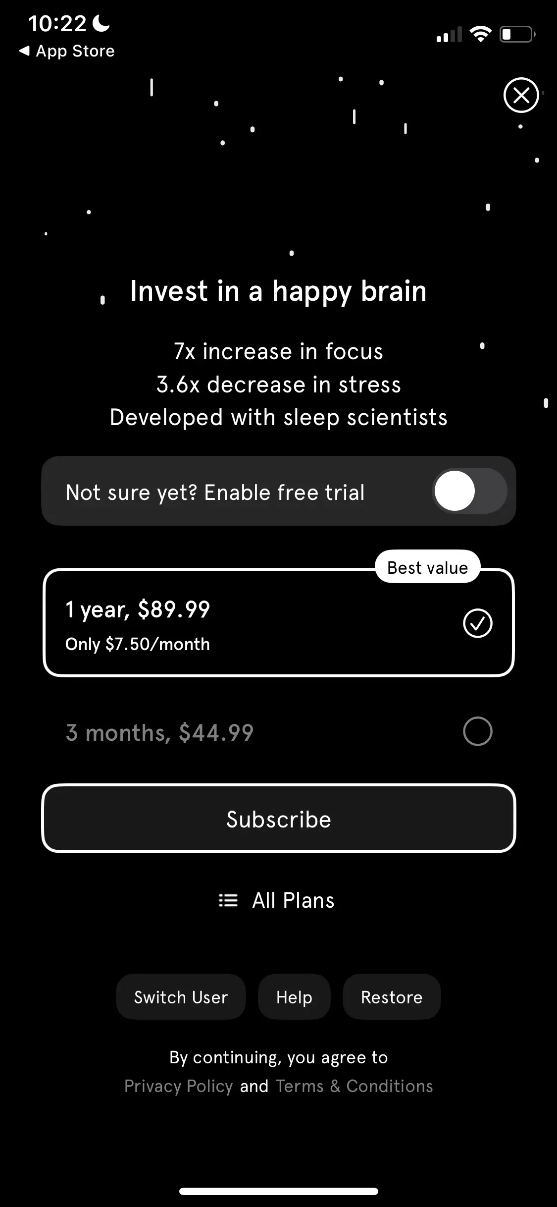 The paywall screen of the Endel app