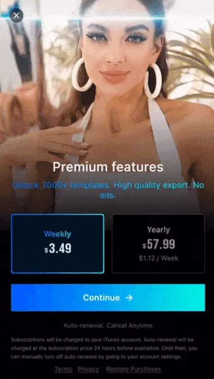 The paywall screen of the FacePlay app