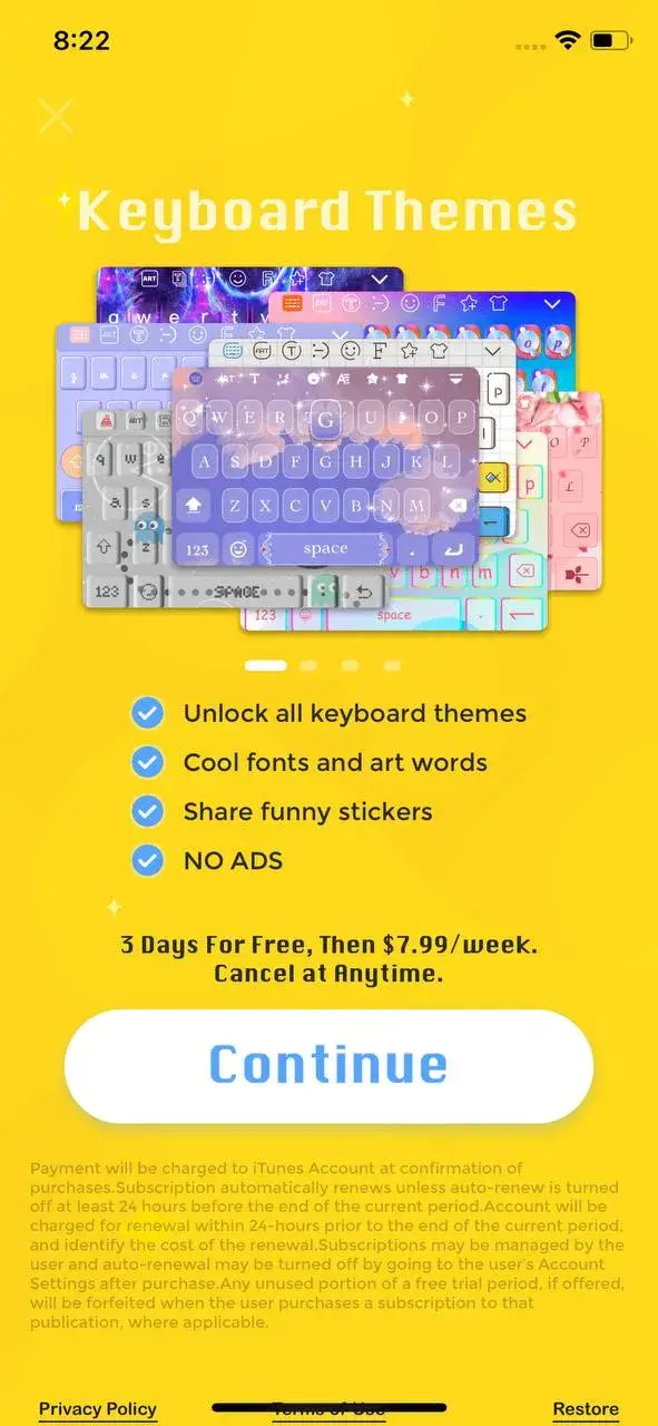 The paywall screen of the Fancy Keyboard app