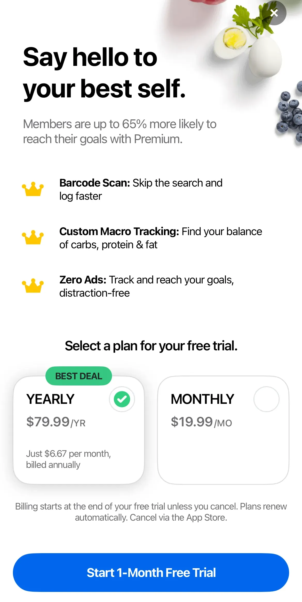 The paywall screen of the MyFitnessPal app