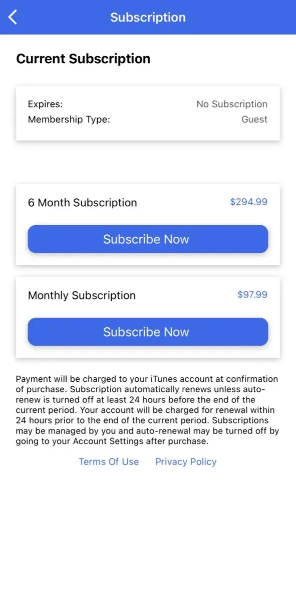 The paywall screen of the true app