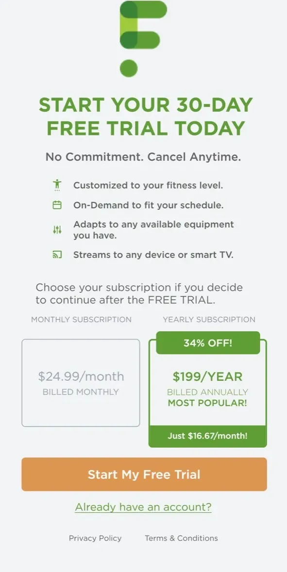 The paywall screen of the true app