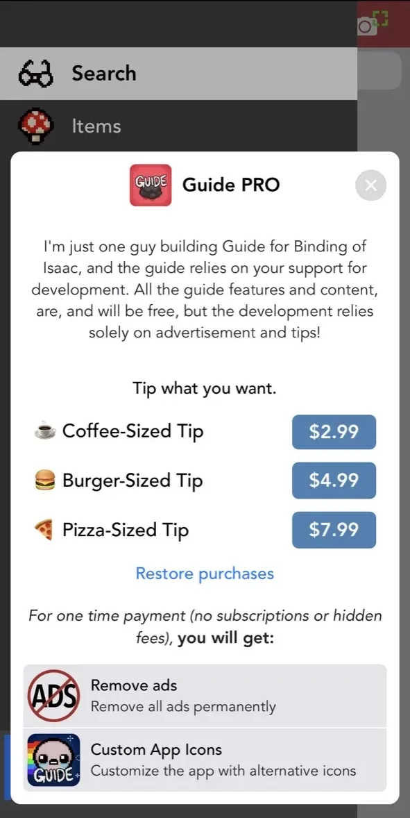 The paywall screen of the true app