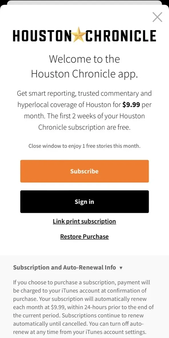 The paywall screen of the true app