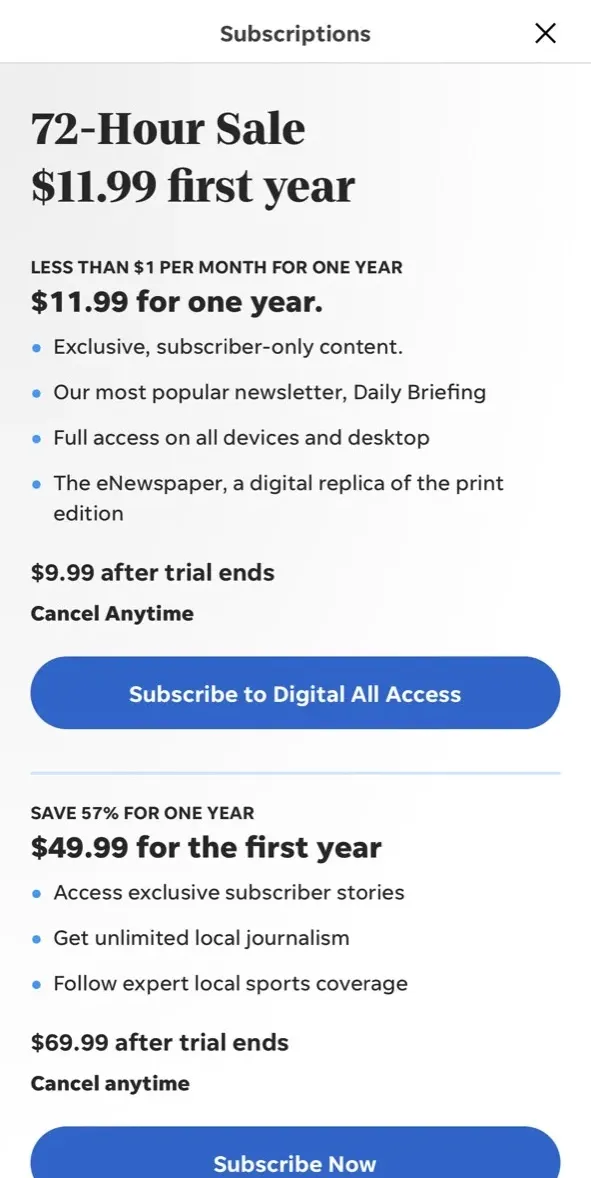 The paywall screen of the true app