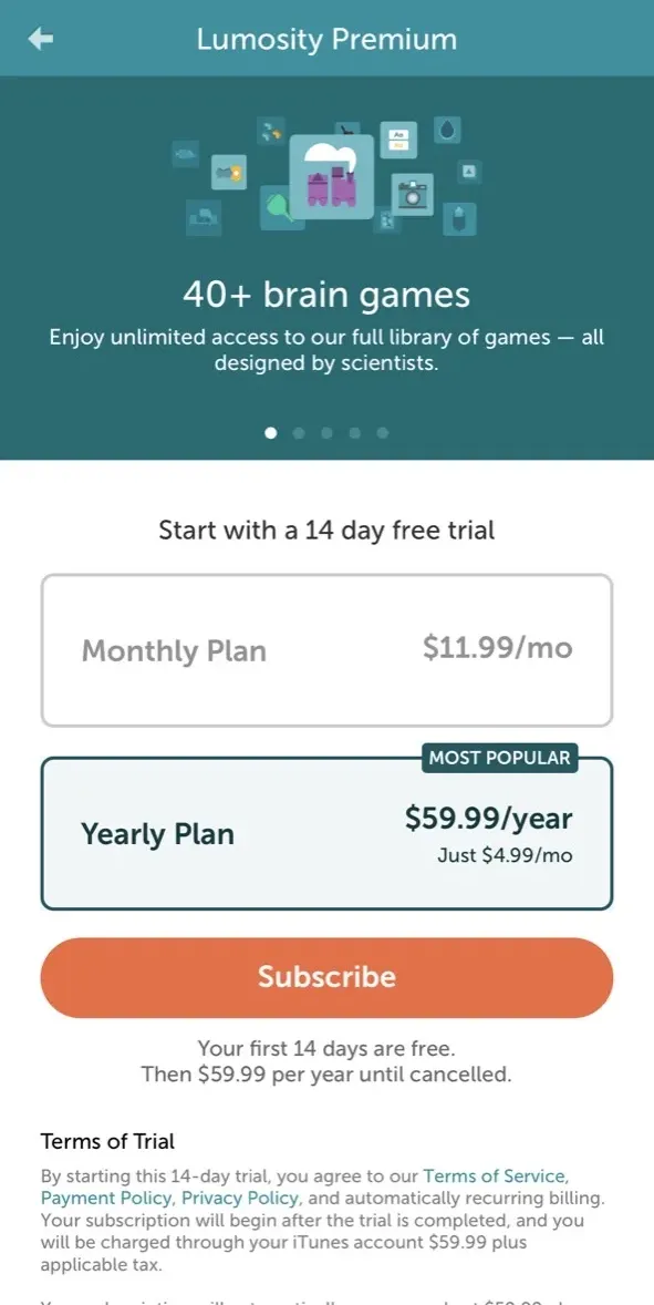 The paywall screen of the true app