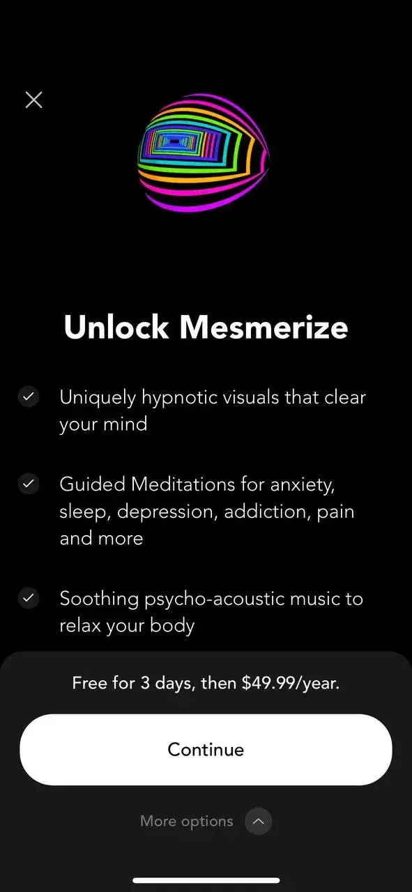 The paywall screen of the Mesmerize app