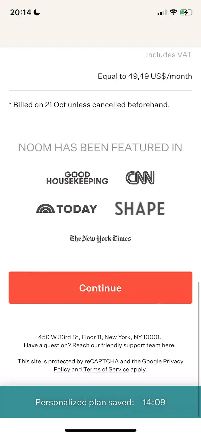 The paywall screen of the Noom Weight Loss app