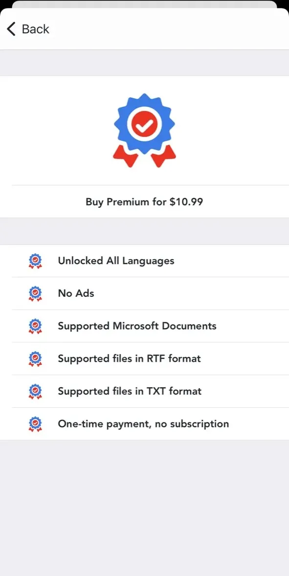 The paywall screen of the PDF Voice Reader app