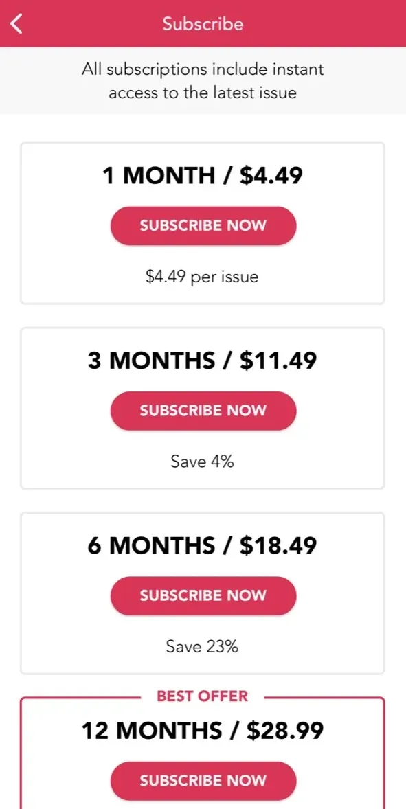 The paywall screen of the true app