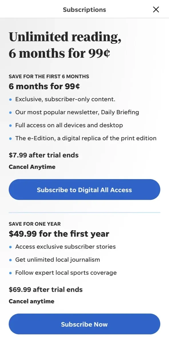 The paywall screen of the true app