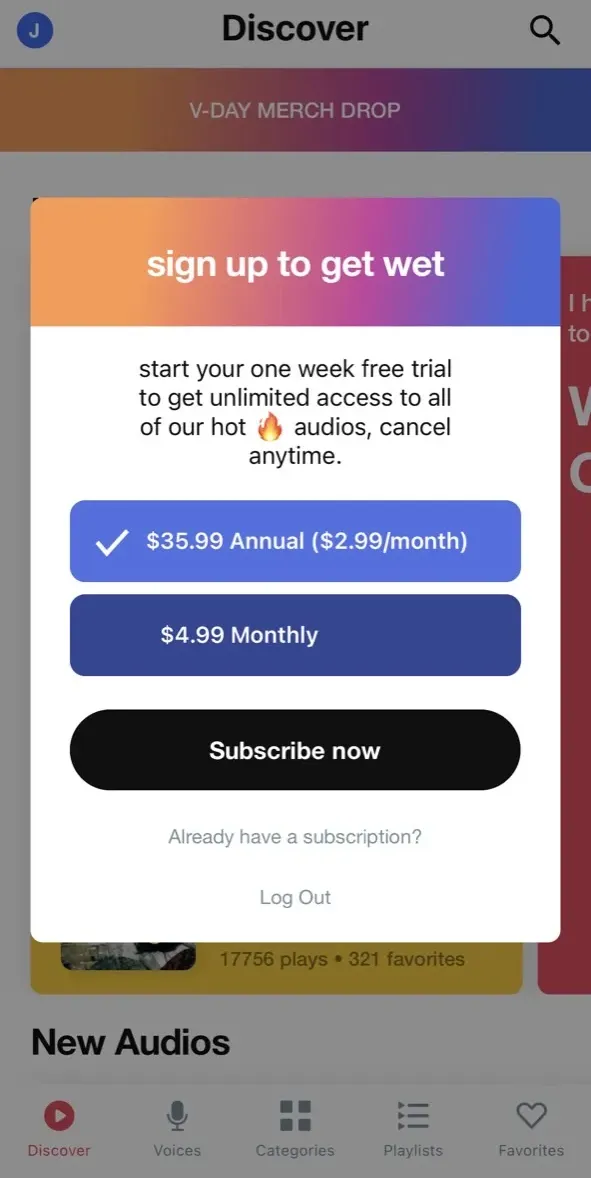 The paywall screen of the true app