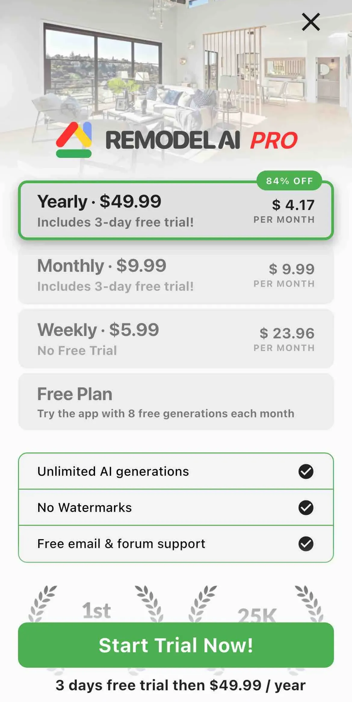 The paywall screen of the true app