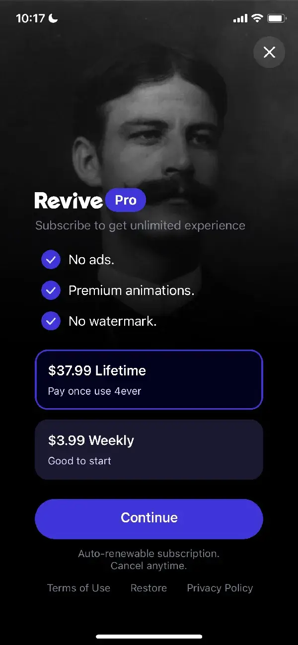 The paywall screen of the Revive app