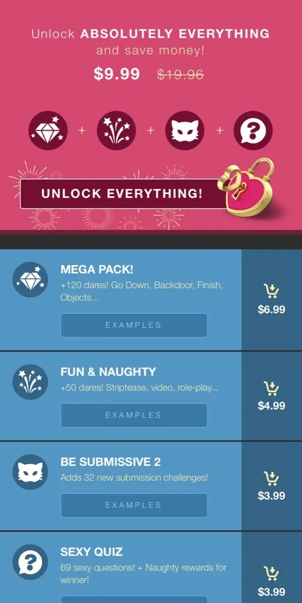 The paywall screen of the Sex Game for Couple app