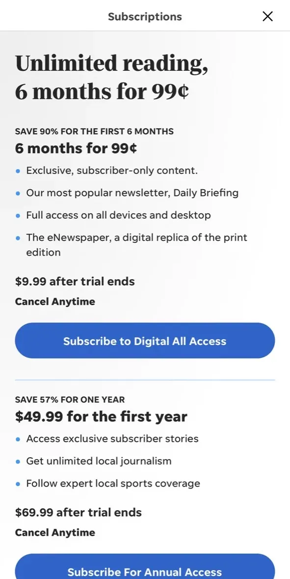 The paywall screen of the true app