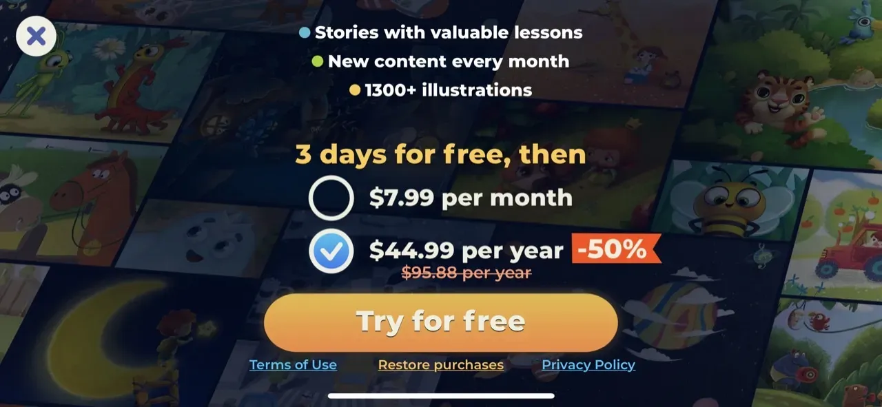 The paywall screen of the true app