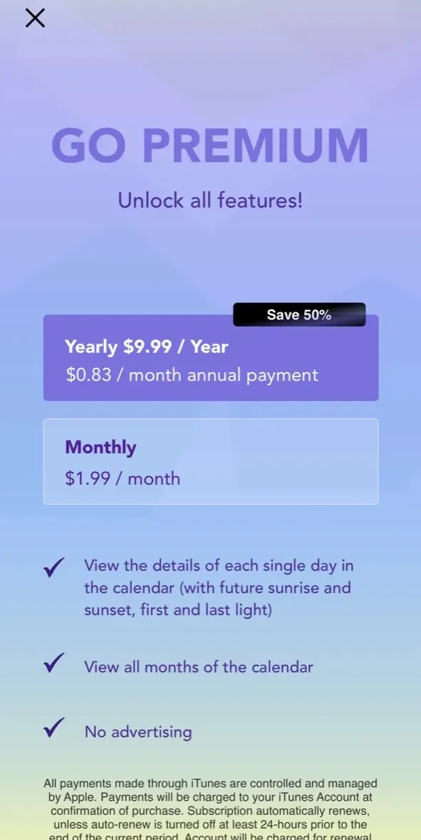 The paywall screen of the true app