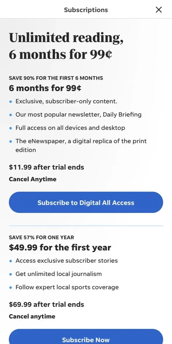 The paywall screen of the true app