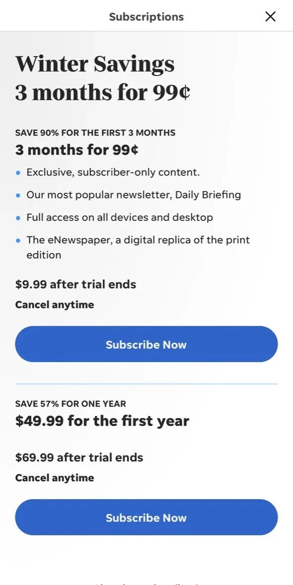 The paywall screen of the true app