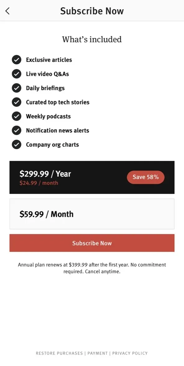 The paywall screen of the true app