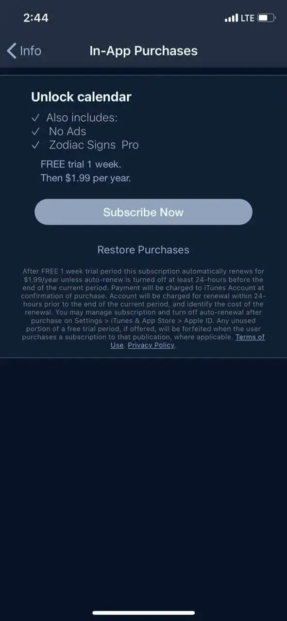 The paywall screen of the The Moon app