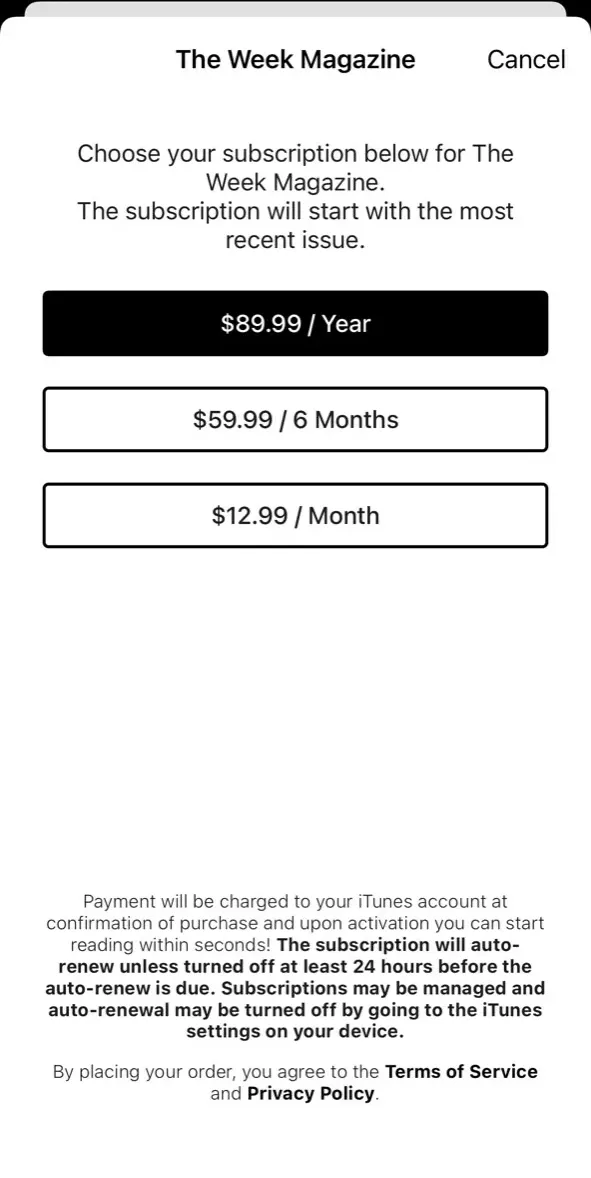 The paywall screen of the true app