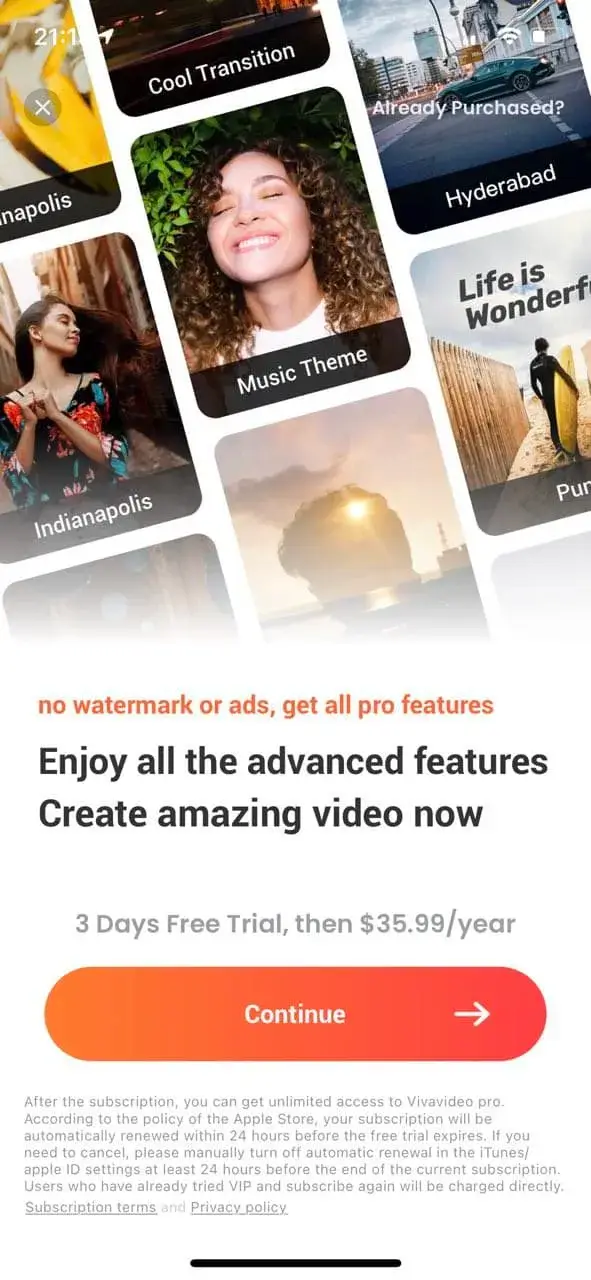 The paywall screen of the VivaVideo app